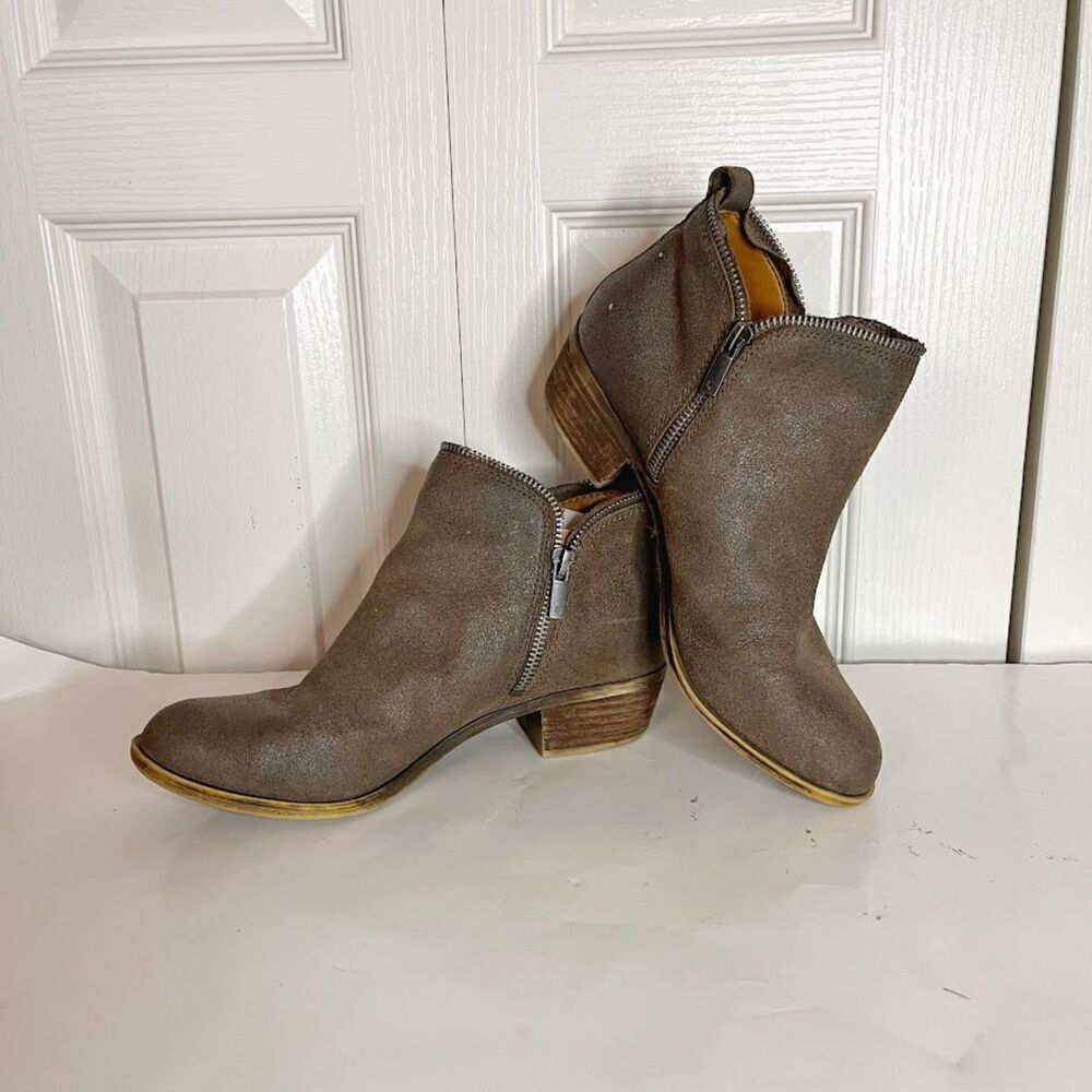 Lucky Brand Zipper Nubuck Leather Ankle Cowboy Western Bootie Boots